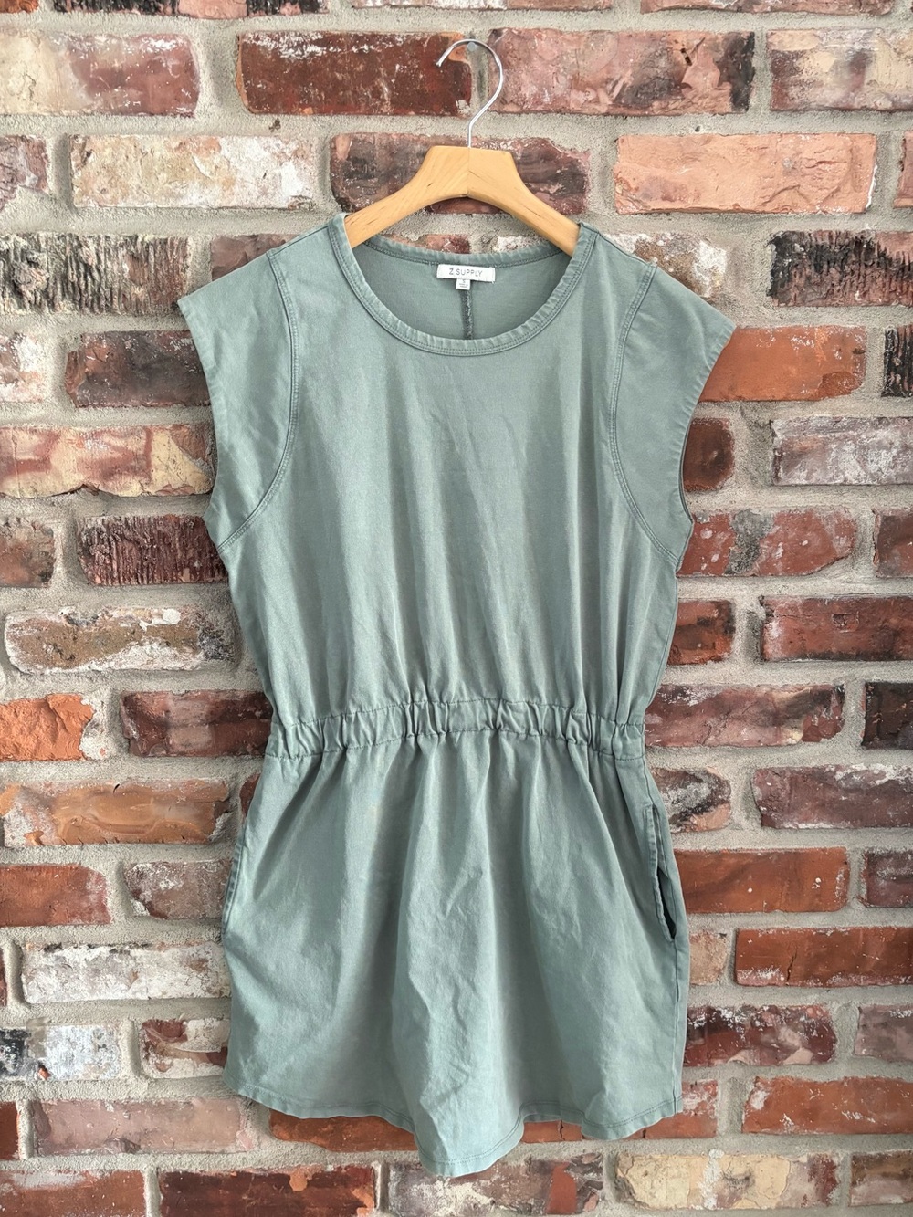 Z Supply Green Cotton Paxton Jersey Mini Dress, S